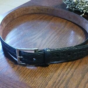 Cole Haan Black Croc-Embossed Leather Belt